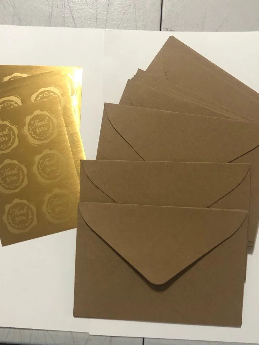 Recycled 24 Brown Kraft Envelopes with Gold Thank You Stickers